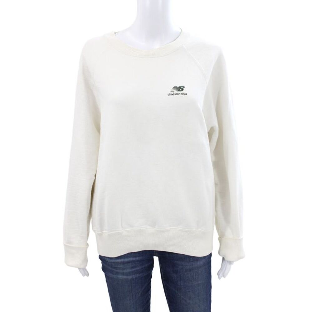New Balance Unisex Adults Ivory Cotton Pullover Sweatshirt Crew Neck Size S